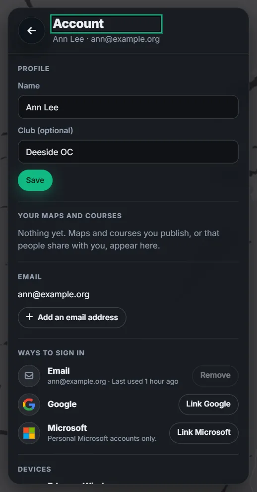 The Account sheet