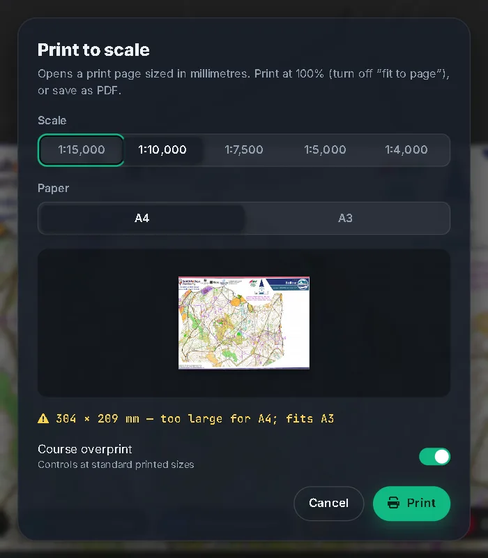 The Print to scale dialog