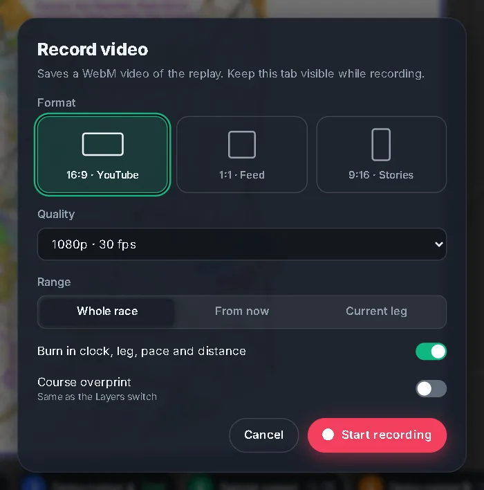 The Record video dialog